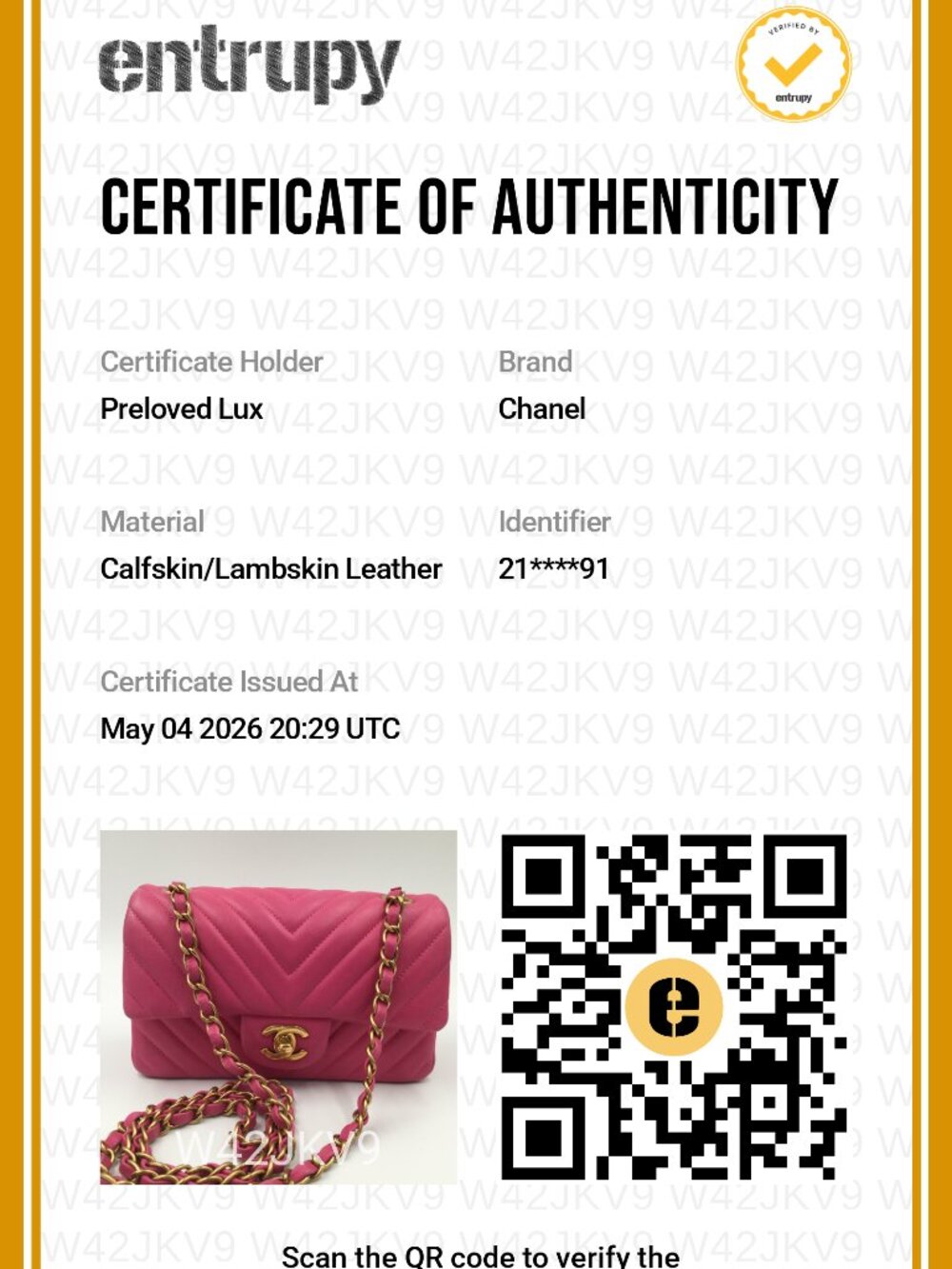 Authentic CHANEL Lambskin Chevron Mini Rectangular Pink with gold hardware - Picture 16 of 17